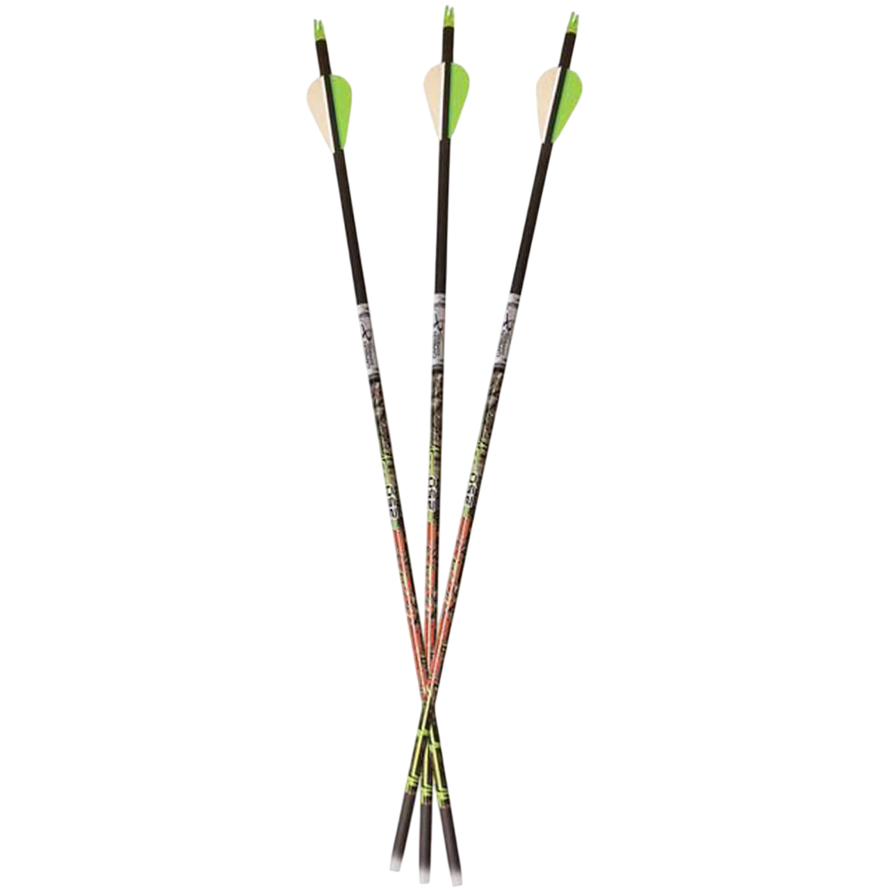 Hunting arrows fanned out, ready for a pre-season bow tune-up at Archery Country