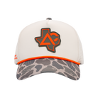 Natural hat with duck camo bill with Texas Archery Country patch on front