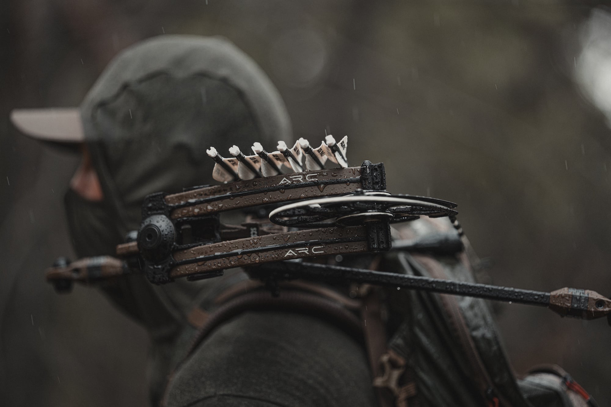 Person with a crossbow in a forest setting